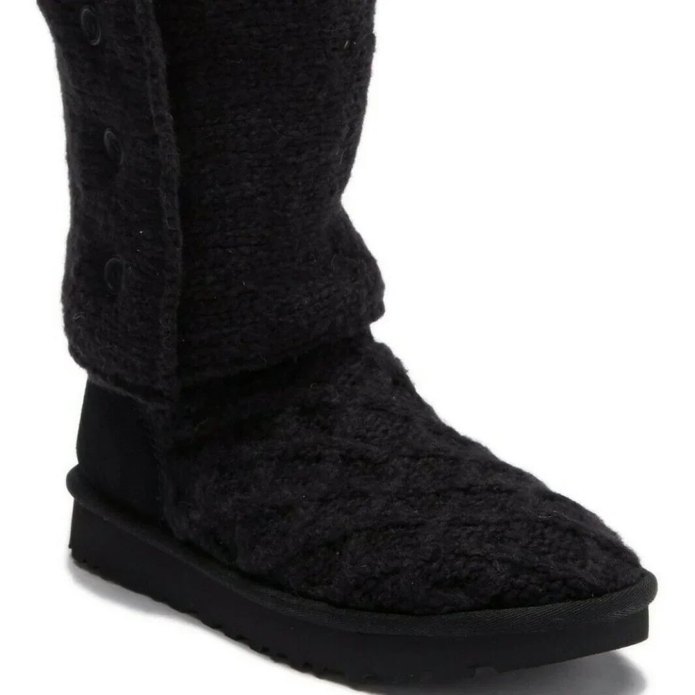 UGG Australia Kids Girls Size 13 Black Lattice Cardy Knit Boot